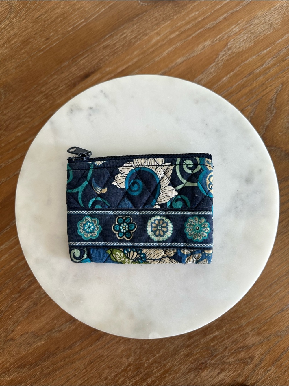 Vera Bradley Quilted Navy Floral Zip Coin Pouch